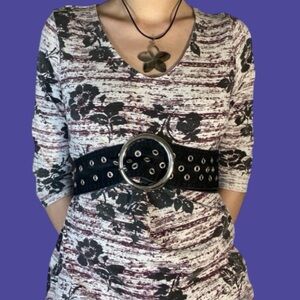 Early 2000s Whimsical Purple & Black Roses Top